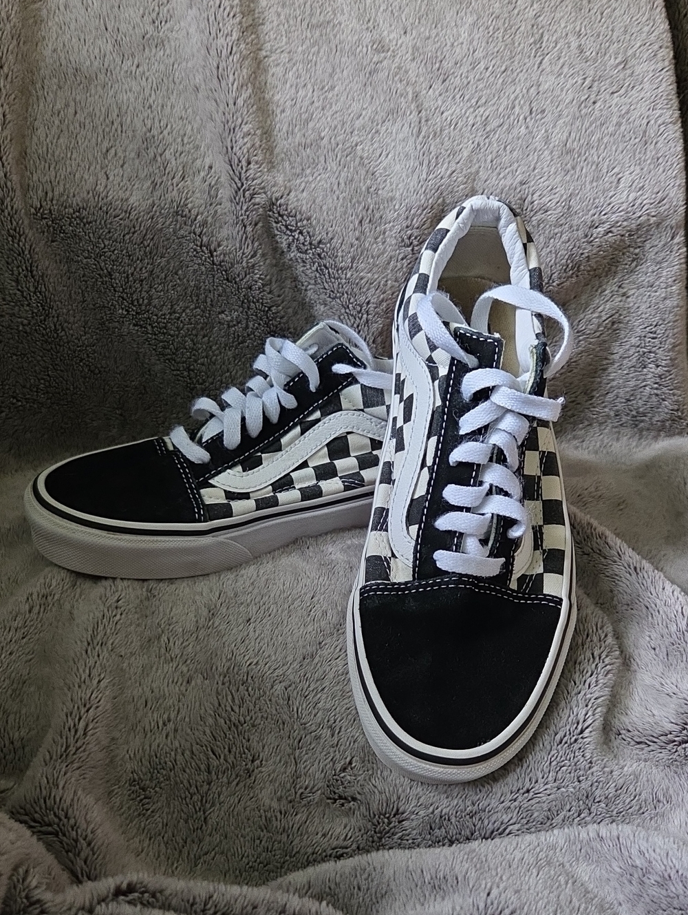 Vans Old Skool Checkerboard 5.5 M 7.0 W Low-Top Sneakers - Black & White